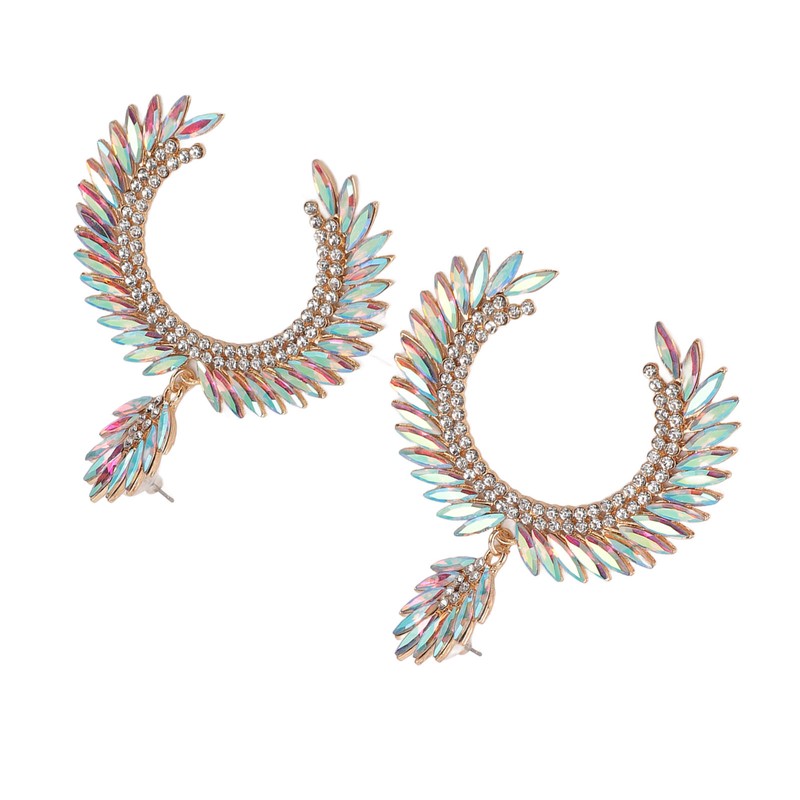 Marquise Flower Teardrop Earrings KC Gold Glittering Semicircle Teardrop Dangle