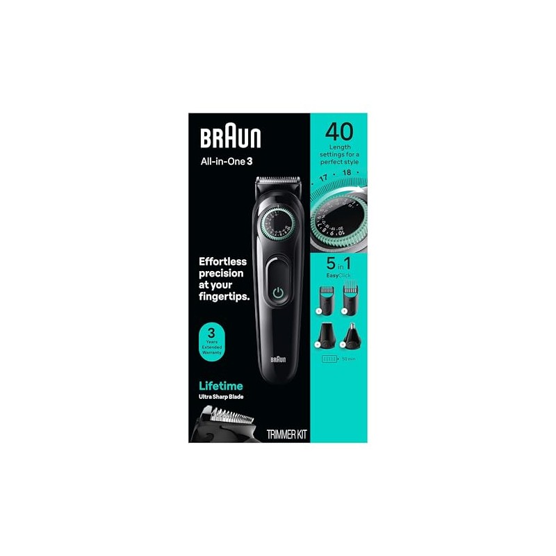 BRAUN Kit All-In-One Series 3, Recortadora de Barba, Nariz. Orejas