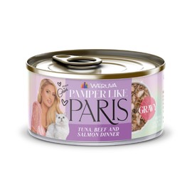 Weruva Paris Hilton Pamper Like Paris Tuna, Beef, and Salmon Dinner in Gravy 2.47oz Can, Pack of 12
