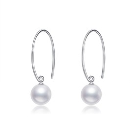 POPLYKE Pearl Earrings Silver 925 8 mm Pearl Earrings Hanging Women, Sterling Silver, Pearl