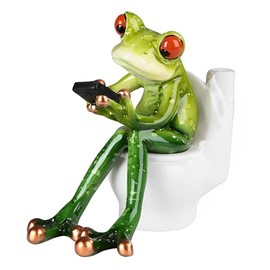 ICE ARMOR 5.25" H Tree Frog Sitting on Toilet Holding Phone Statue Funny Animal Decoration Figurine Office Desk/Home/Living Room/Table Decor, Perfect House Warming Gifts for New Home