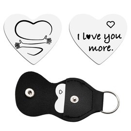 Inspirational Pocket Hug Token for Couples, Daughter, Son - Birthday Gift from Mom Dad, Christmas Xmas Present for Women Men - Engraved I Love You More Pocket Token with Leather Keychain