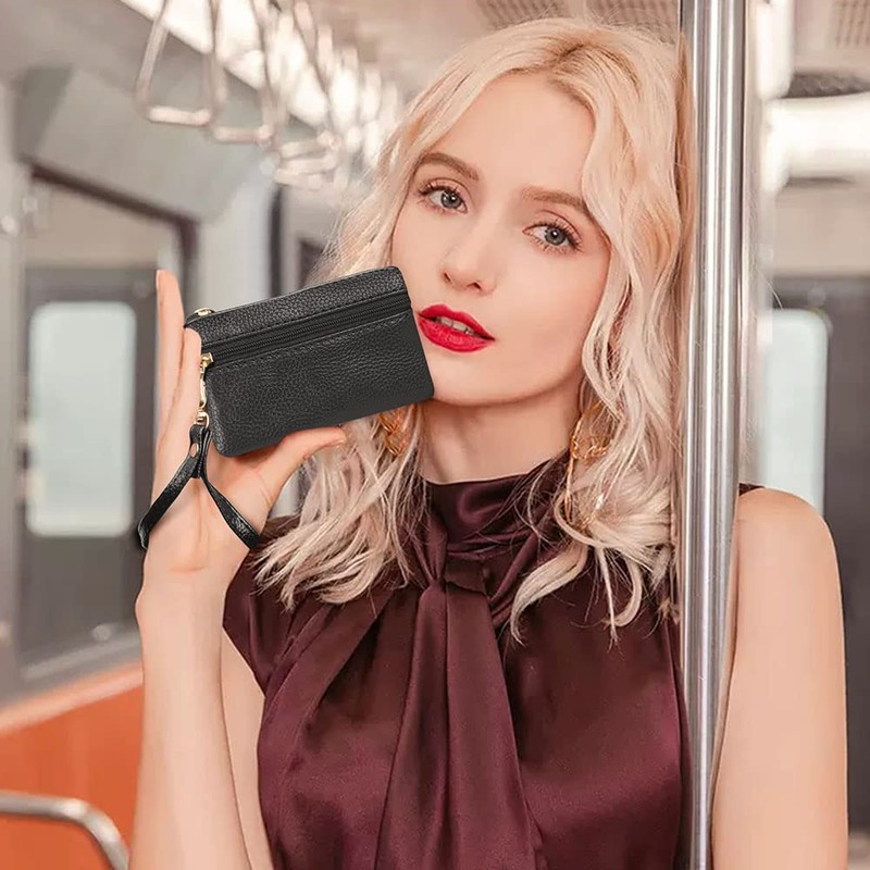 Aucuu Coin Purse Leather Zipper Wallet Card Holder Key Case