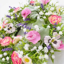 artplants.de Künstlicher Frühlingskranz Felicia, Stiefmütterchen, Ranunkeln, rosa - weiß, Ø 30cm - Kunst Kranz - Deko Kranz