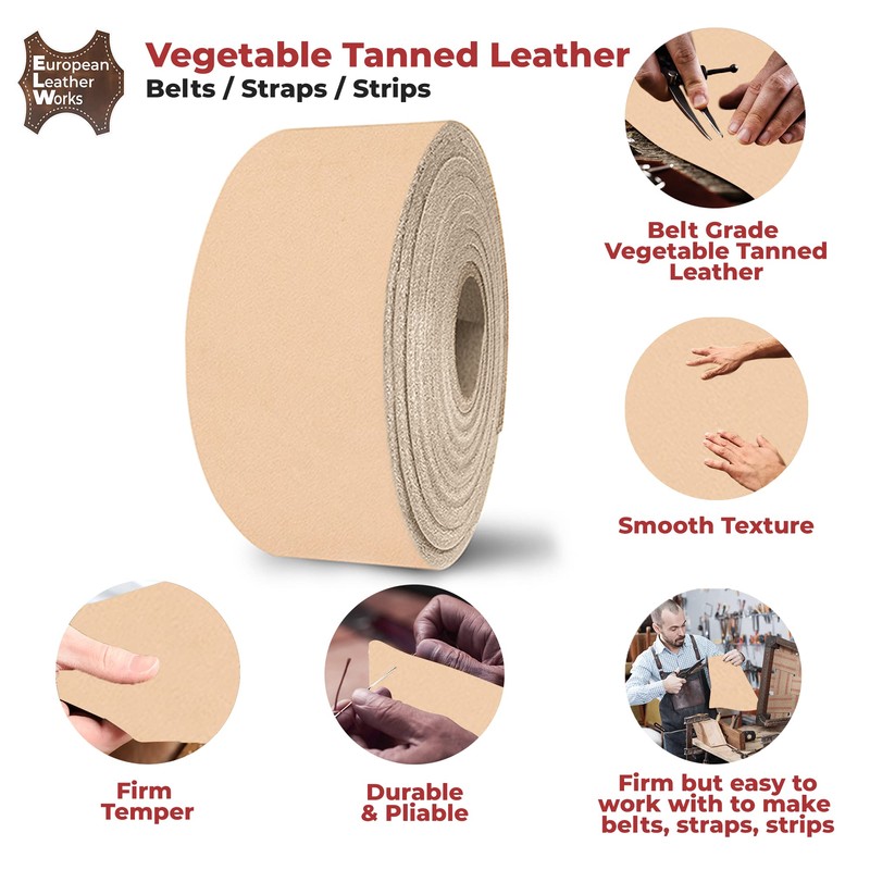ELW Import Tooling Leather - Cinturón natural de cuero curtido
