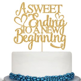 Decoración para tartas con un final dulce para un nuevo comienzo, la aventura comienza, bodas, jubilación, graduación, despedida, purpurina dorada