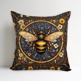 SUNFYCN William Morris Abstract Vintage Floral Bee Design Throw Pillow Cover Home Decor, Art Deco Pillowcase Cushion Cover for Bed Sofa Living Room, Square Pillowcase 18x18inch (1, Brown-Bee)
