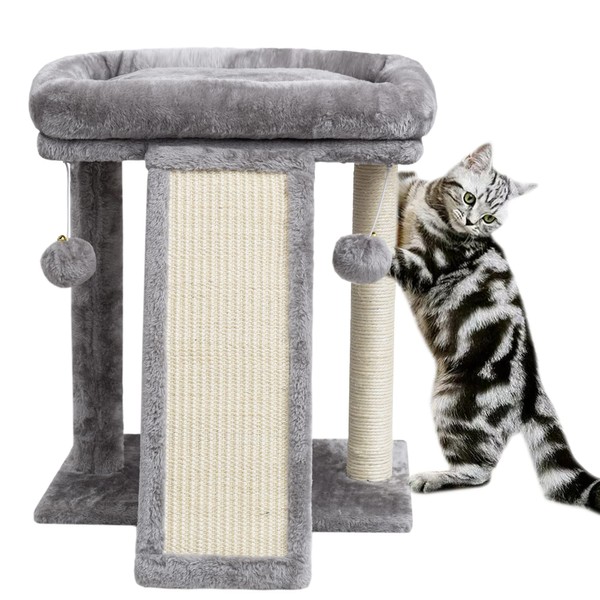 SYANDLVY Small Cat Scratcher Post for Indoor Cats, Cat Scratching Board, 2 Dangling Balls Great for Kittens (Light Grey)