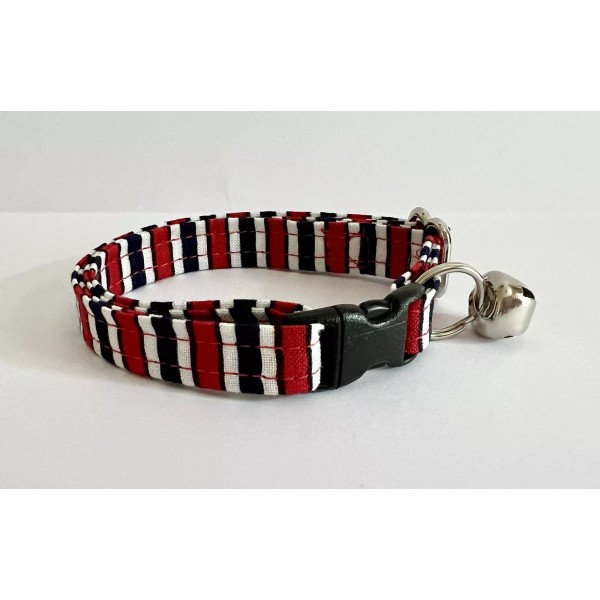 HANDMADE PATRIOTIC STRIPES AMERICA AMERICANA PRINT ADJUSTABLE BREAKAWAY CAT COLLAR