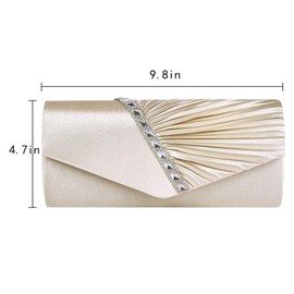 Goclothod Evening Clutch Handbag Women Fashion Pleated Crystal-Studded Crossbody Shoulder Bag Chain Clutch Purse (Champagne)