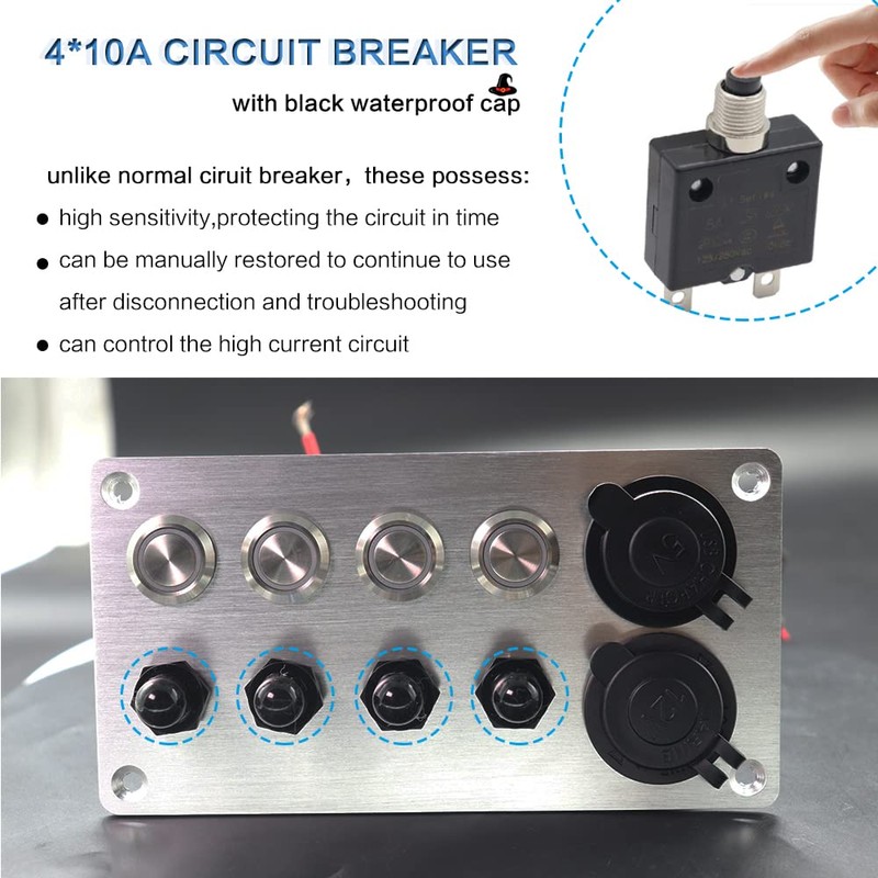 IZTOSS 4 Gang Aluminum Push Button Switch Panel with 5V/4.8