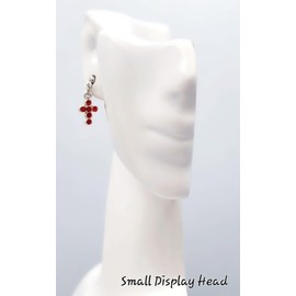 Crucifix - Tiny Cross – Red Crystal Rhinestones - 13x8mm - Silver alloy charm dangle earrings with glass crystal rhinestones - 3mm Ball Stainless Steel Posts