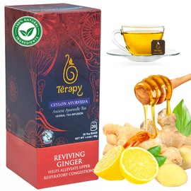 TERAPY Ceylon Ginger and Honey Tea - 100% Natural Ayurvedic Ingredients, Including Organic Ginger, Wild Bee’s Honey, Ashwagandha & Lemongrass, Organic Herbal Ginger Tea with Honey, 20 Bags