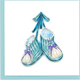 Quilling Card 3-D Greeting Card - New Baby Boy Blue Newborn Shoes