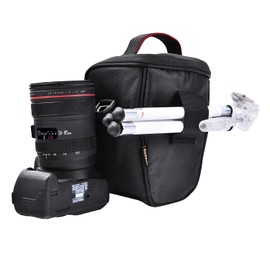 FOSOTO, Shoulder Camera Bag for Canon, Nikon, Sony, PU Leather (Black)