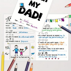 Ygyhiey DIY Father’s Day Card from Son Daughter, Father's Day Crafts for Kids, Fill in The Blank Card for Dad with Envelope