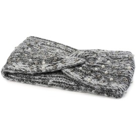 styleBREAKER women knit headband with pearls, metallic yarn and knot, hairband, headband 04026029, color:White-Black