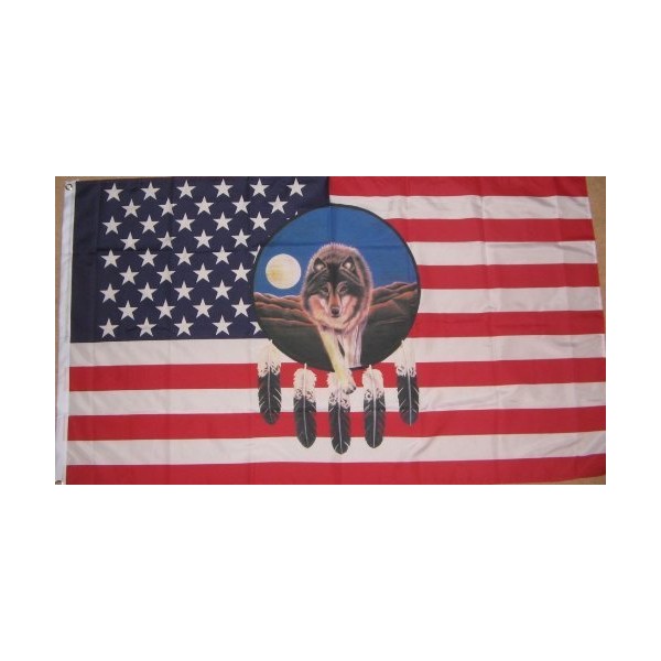United States of America Feather and Wolf 5'x3' Flag