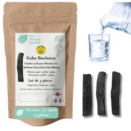 Activated Carbon Water Filter | Japanese Binchotan Sticks X3 | Genuine Kishu Binchotan | Wakayama Oak Charcoal | 100% Natural Tap Water Purifier Filter | For Jug | Filter Approx. 1.5L/Stick