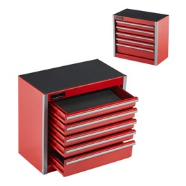 Happybuy 8.6-inch Metal Tool Box, Portable Small Tool Chest with 5 Drawers. Features EVA Liners and PP Feet Pads. Made of Heavy-Duty Steel, with Ball Bearing Opening and Powder Coated Finish in Red