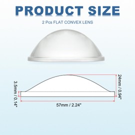 PATIKIL Diameter 57mm Flat Convex Lens, 2 Pcs Height 24mm High Borosilicate Glass LED Optical Convex Condenser Lens with Edge for Flashlight Car Bike Head Lamp Spotlight, Clear 3.5mm