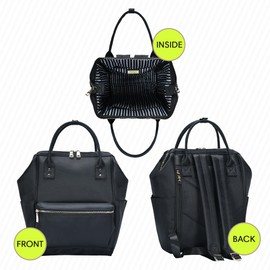 MMS Brands Zuri Backpack | Nylon Backpack with accordion opening & top handles | 12L x 5W x 4H (Black)