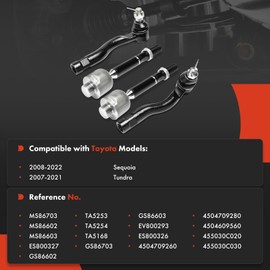 A-Premium Set of 4, Front Inner and Outer Tie Rod End Kit, Compatible with Toyota Tundra 2007-2021, Sequoia 2008-2022