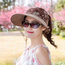 Ladies Large Brim Sun Hat Printing Visor Cap UPF 50+ UV Sun Protection Summer Beach Hat Travel Casual Sunhat Womens Sun Visor Cap for Holiday Beach Swimming Cycling Camping Hiking Trekking Running