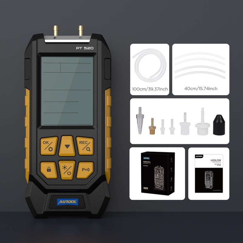 AUTOOL Manometer Gas Pressure Tester,Digital Manometer HVAC,10 Units Differential Dual
