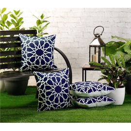 Red Rainbow 4 Pack Waterproof Garden Cushion Covers Boho Arrow design 18 inch x 18 inch 45 cm Square (Navy Blue)