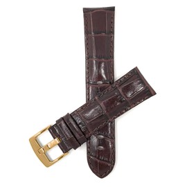 Bandini Extra Long (XL) 18mm Mens Italian Leather Watch Band Strap - Brown - Alligator Pattern - Gold Buckle