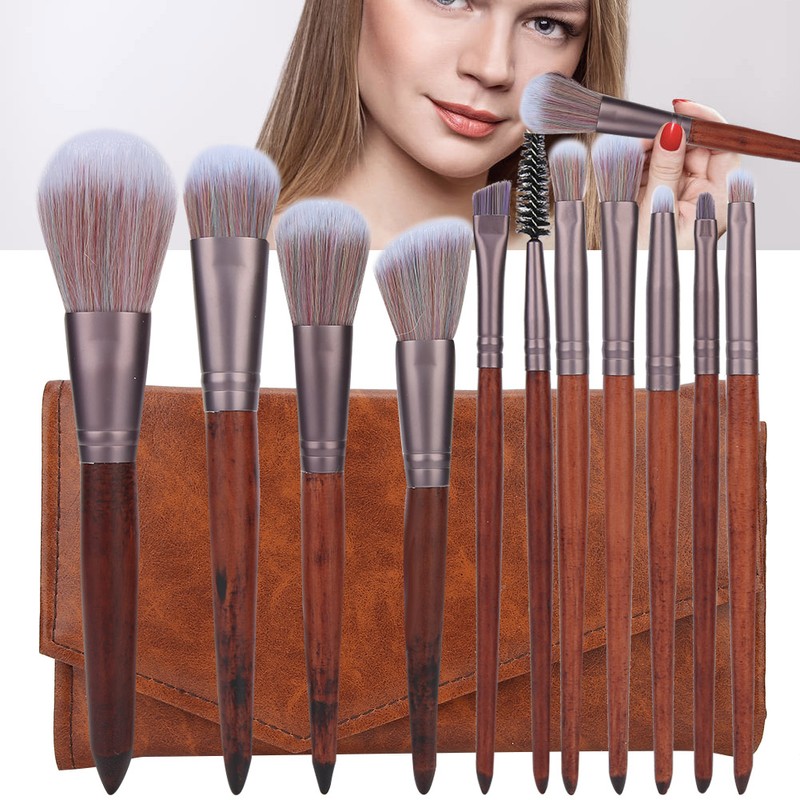 11pcs Artificial Fiber Brush Hair Wooden Handle Facial Makeup Brushes