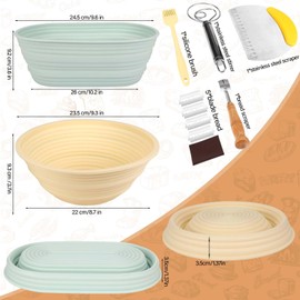 Farerkass Proofing Basket, Proofing Basket, Bread Baking Accessories, Bread Moulds for Baking (23 cm Round & 25 cm Oval), Foldable Sourdough Starter Set
