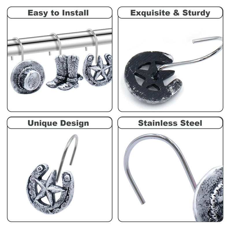Western Shower Curtain Hooks Rustic Farmhouse Shower Curtain Rings for