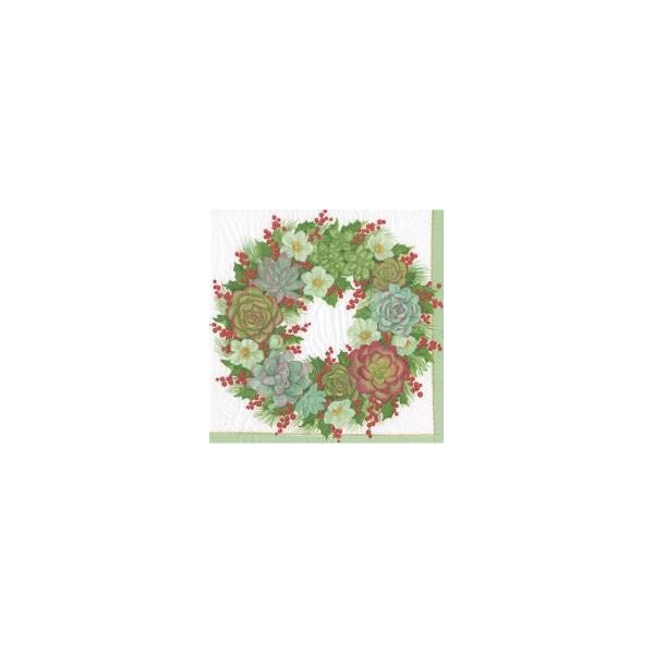 Caspari Succulent Wreath Triple Ply Boxed Paper Cocktail Napkins -