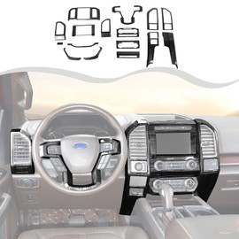 HTHE 16Pcs Interior Trim Kit for 2015-2020 Ford F150, Central Console Dashboard Navigation Air Vent Dash Air Conditioning Panel Cover(Black Wood)