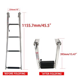 4 Step Telescoping Boat Ladder Folding Pontoon Dock Ladder, Stainless Steel Swimming Stepladder for Boat Ship Yacht Marine, Rated to 400 Pounds