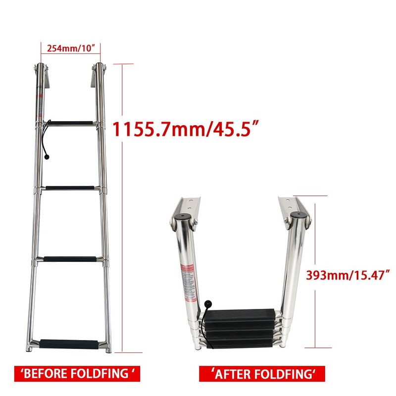 4 Step Telescoping Boat Ladder Folding Pontoon Dock Ladder, Stainless