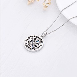ECHOOY Compass Necklace 925 Sterling Silver Abalone Shell Pendant Viking Compass Chains for Women Men Viking Rune Amulet Jewellery Inspirational Travel Gift Father's Day
