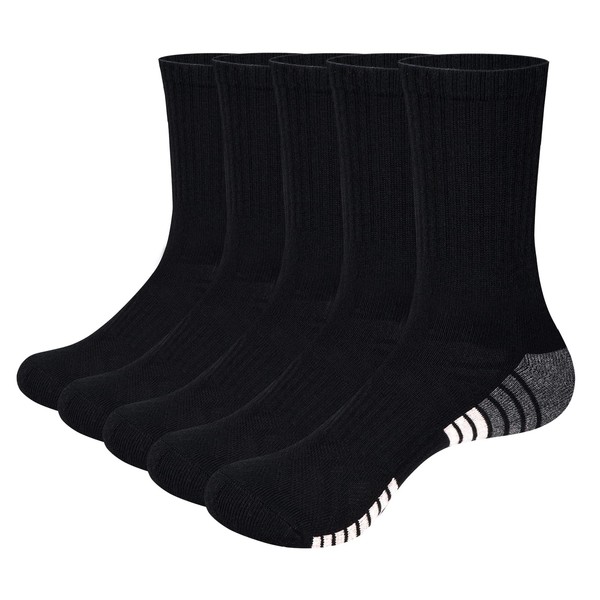 YUEDGE Women's Sports Socks, Thick, For Climbing, Trekking, Walking, Cotton, Breathable, Sweat Absorbent, Odor Resistant, 7.5 - 10.6 inches (19 - 27 cm), Set of 5 Pairs, Black x 2325 Model