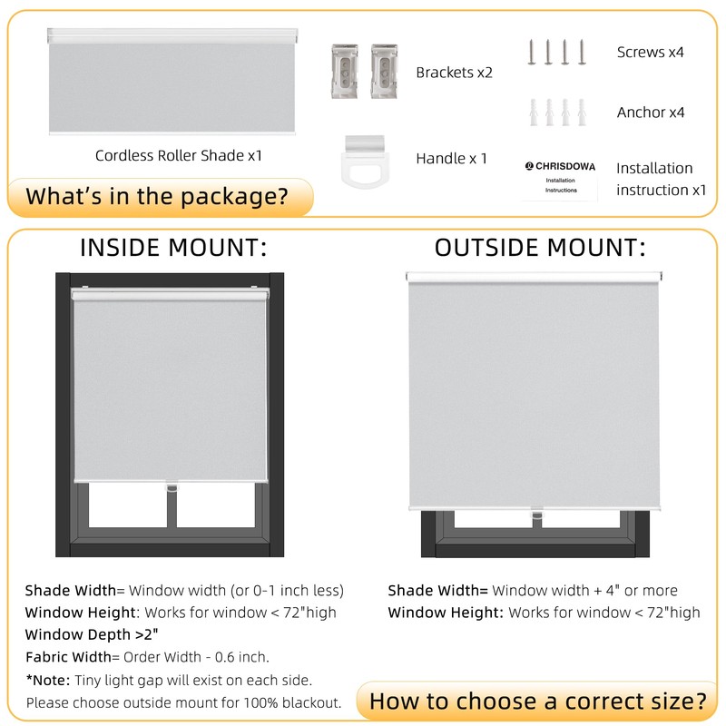 ChrisDowa Cordless Blackout Roller Shades for Windows, Thermal Insulated UV
