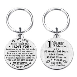 ABBNT 1 Year Anniversary Keychain Gifts - Steel Engraved 1st Wedding Anniversary Keepsake - Happy One Year Anniversary for Men Women Boyfriend Husband