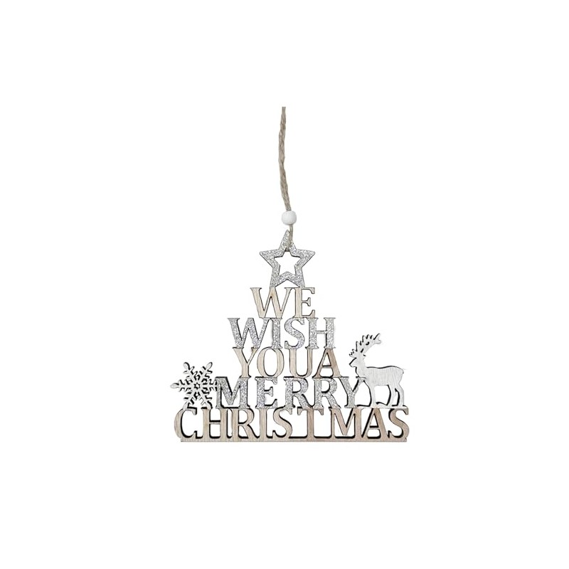 Christmas Wooden Merry Christmas Hanging Sign with Reindeer and Snowflake