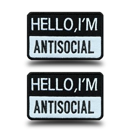 Antrix 2 Pack Hello I'm Antisocial Tactical Funny Biker Patch Hook and Loop Embroidered Fastener Applique Emblem for Caps,Jacket,Jeans,Backpacks,Vest,Coat,Uniform,Dog Harness,DIY