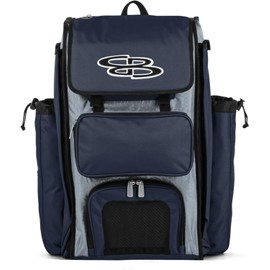 Boombah Catchers Superpack Bat Bag - 23-1/2" x 13-1/2" x 9-1/2" - Gray/Navy - Holds 4 Bats - Backpack Version (no Wheels)