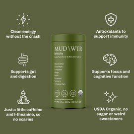 MUDWTR Mushroom Matcha Powder | 3,000mg of Adaptogenic Mushrooms | Japanese Matcha Powder Blend | USDA Organic | Energy, Focus & Immunity Support | Lion's Mane, Chaga, Reishi, Cordyceps | 30 Servings