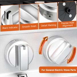KEIFI Stainless Steel Stove Knob Replacements for GE Gas Stove Knobs, Pack of 5, Silver
