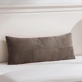 Fancy Homi Set of 1 Dark Brown Boho Long Lumbar Body Decorative Throw Pillow Cover 14x36 Inch for Bed Couch Bedroom Bench, Soft Patchwork Corduroy Textured Pillow Case, Rustic Farmhouse Room Decor