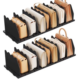 SPACEKEEPER Shelf Divider for Closet, 2 Pack Adjustable Purse Organizers Handbag Separators Storage Organizer Bookshelf Separator Dividers in Bedroom Office Kitchen Bathroom, Black