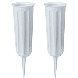 Pack of 2 Grave Vases with Spikes, Plastic Flower Holder for Cemetery, Flower Vase, Grave Decorations for Cemetery, Tombstone, Grave Side (Grey)